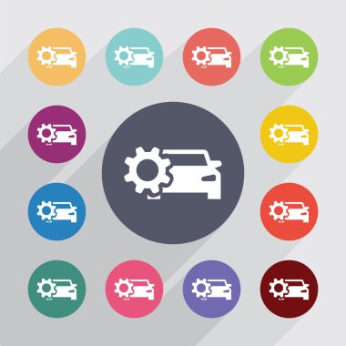Araba ayarları daire, düz Icons set