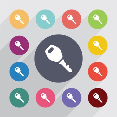 Araba anahtar daire, düz Icons set