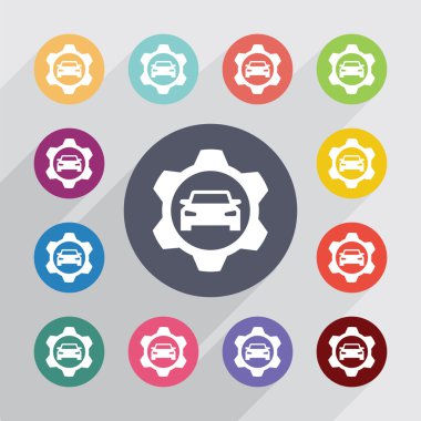 otomatik hizmet daire, düz Icons set