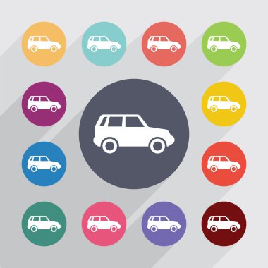 Araba Daire, düz Icons set