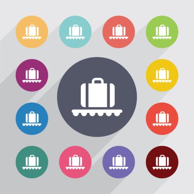 Bagaj Havaalanı daire, düz Icons set