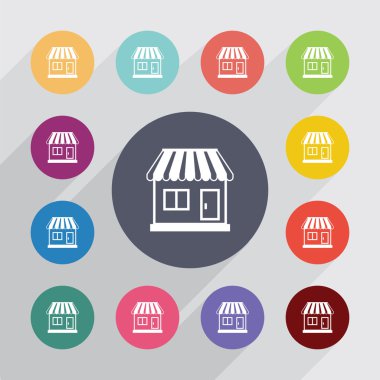 Dükkanı daire, düz Icons set