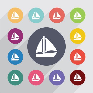 yelken tekne daire, düz Icons set