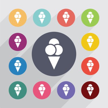 dondurma daire, düz Icons set
