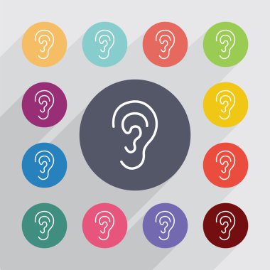 kulak anahat daire, düz Icons set