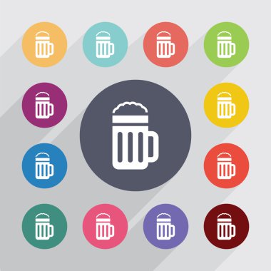 bardak bira daire, düz Icons set