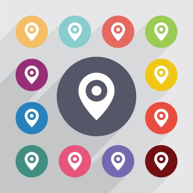 harita PIN daire, düz Icons set