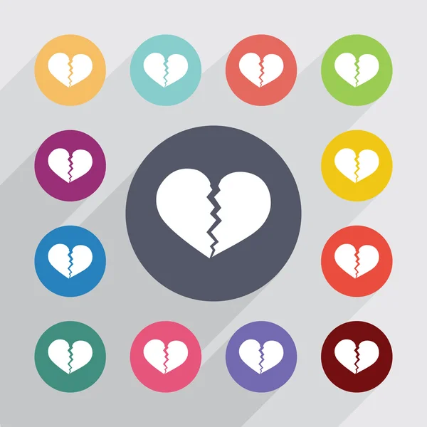 Broken heart circle, flat icons set — Stock Vector