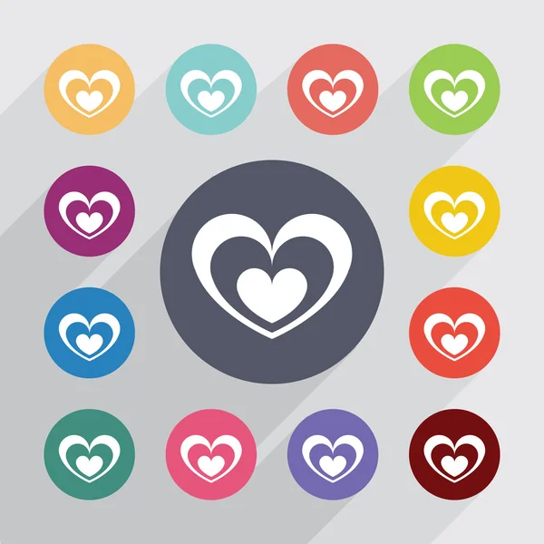 Heart circle, flat icons set — Stock Vector