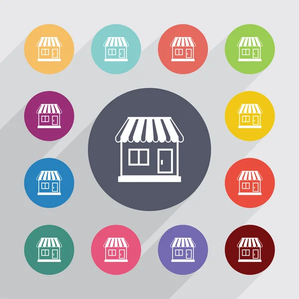 Círculo de loja, conjunto de ícones planos — Vetor de Stock