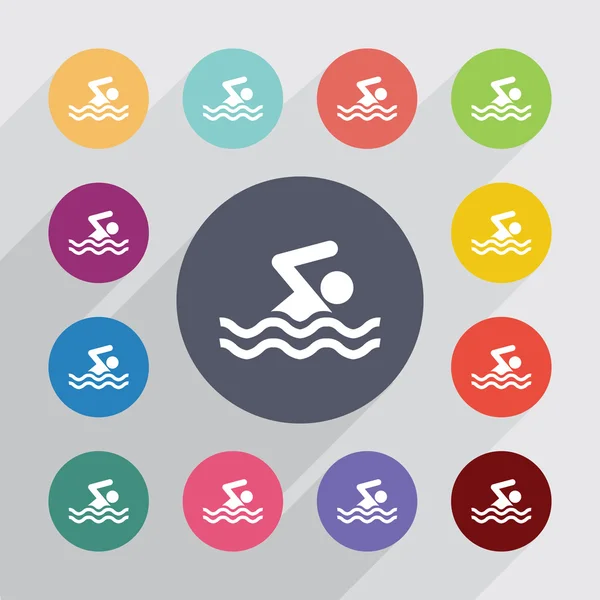 Cerchio di nuoto, set icone piatte — Vettoriale Stock