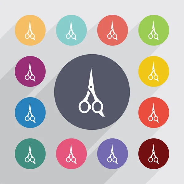 Scissors circle, flat icons set — Stock Vector