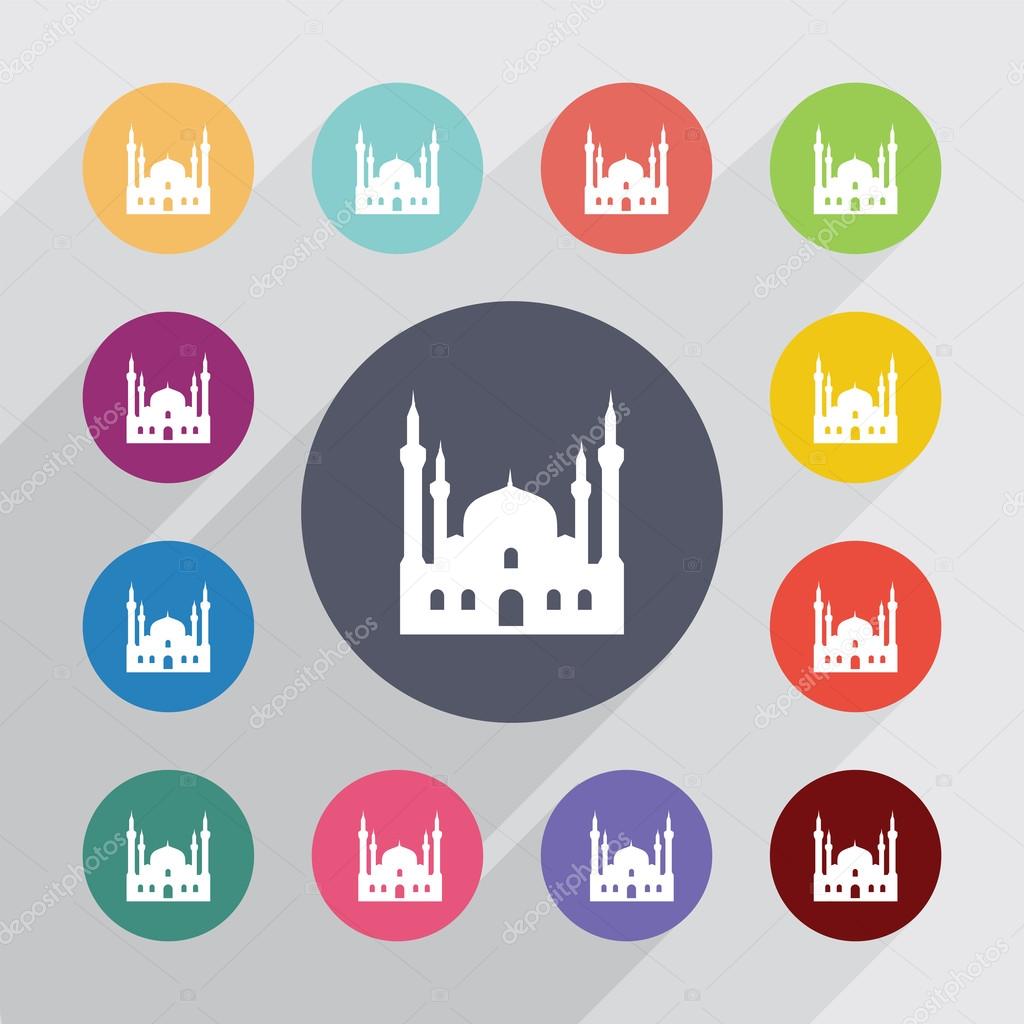 mosque circle, flat icons set
