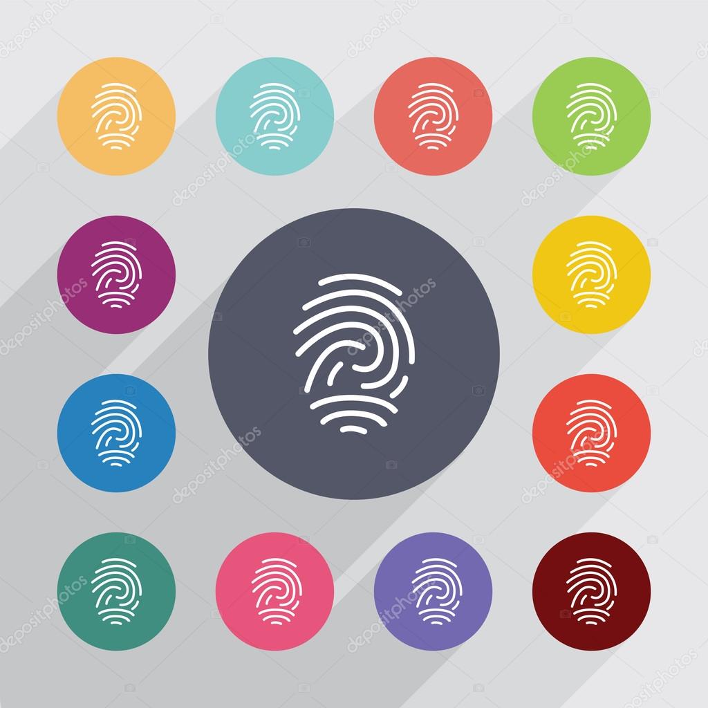 fingerprint outline circle, flat icons set