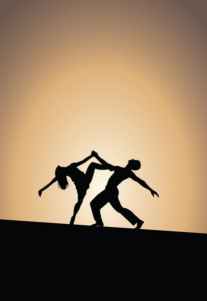 Танцующая пара силуэты, солнце
