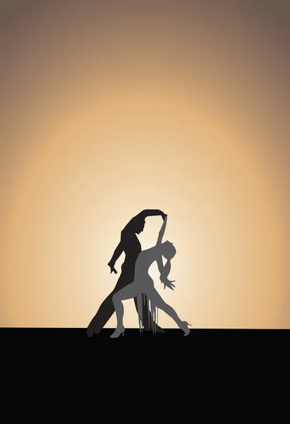 Dancing couple silhouettes, sunset — Stock Vector