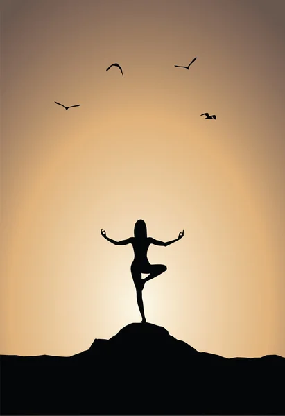 Yoga-Poster zum Sonnenuntergang — Stockvektor
