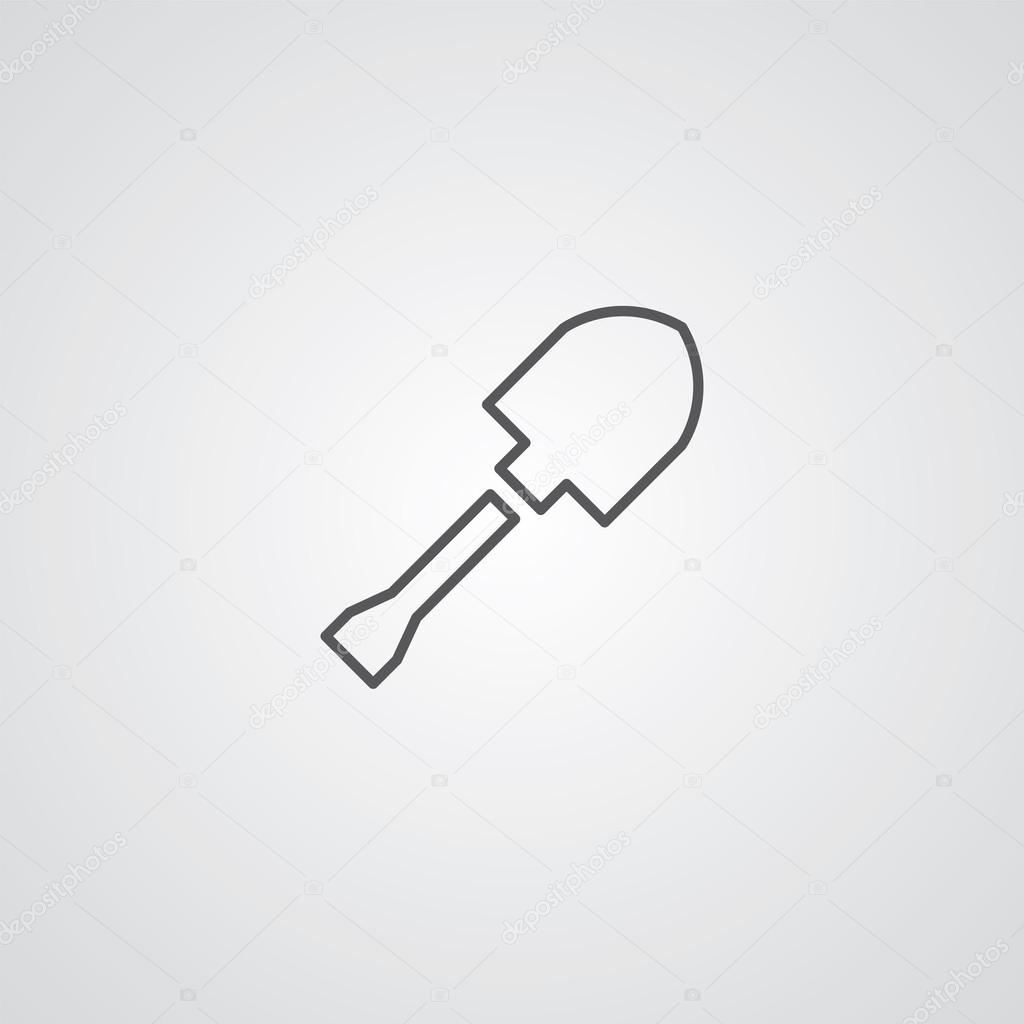 Shovel outline thin symbol, dark on white background, logo editable, creative templat