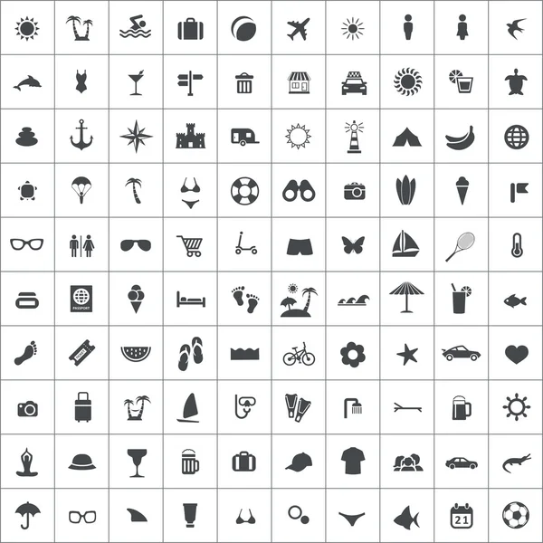 100 icônes de plage — Image vectorielle