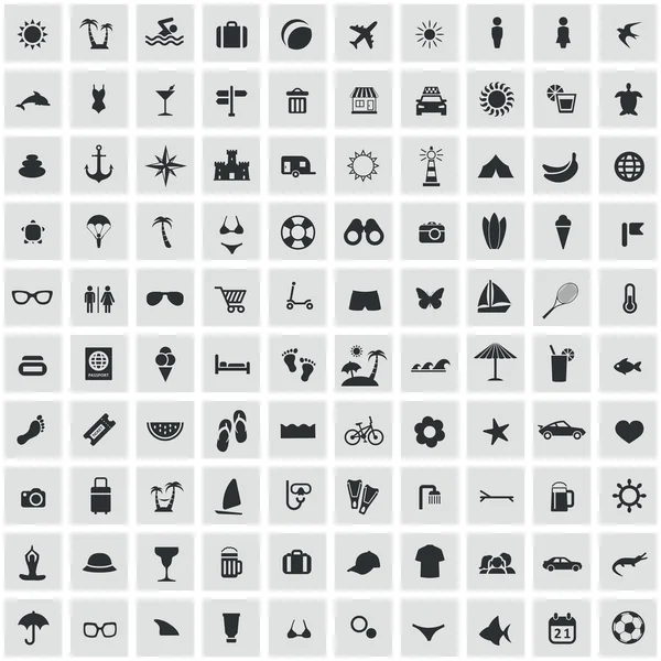 100 iconos de playa — Archivo Imágenes Vectoriales