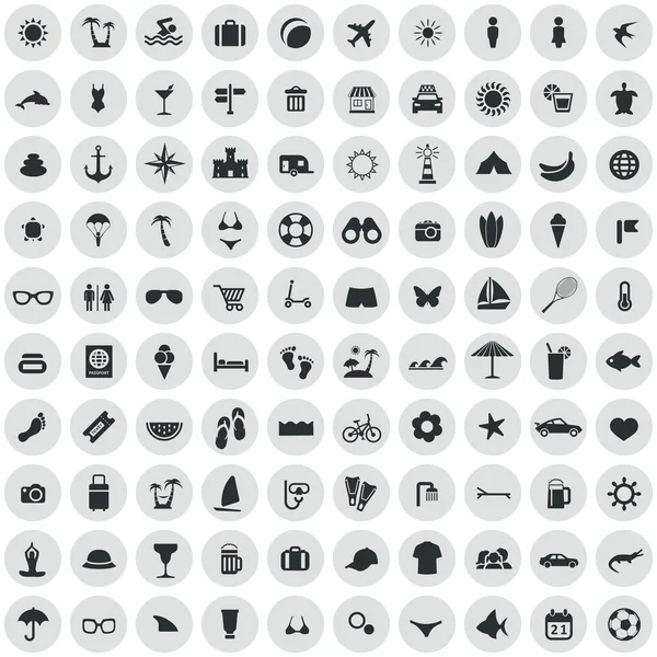 100 iconos de playa — Archivo Imágenes Vectoriales
