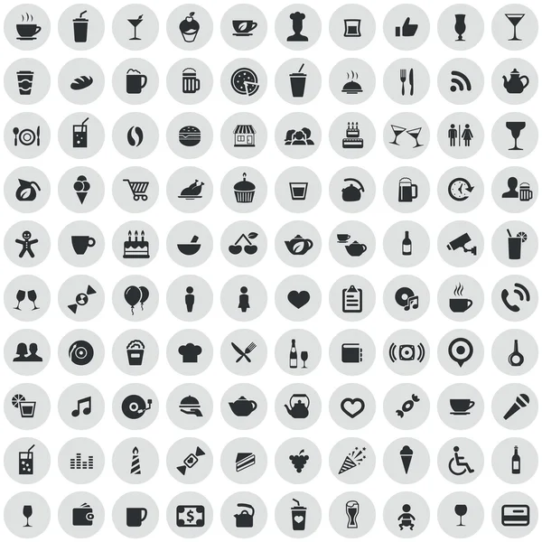 100 ikon kavárny — Stockový vektor