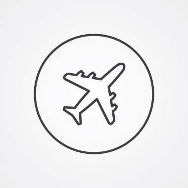 uçak anahat simgesini, beyaz arka plan, logo şablonu karanlık