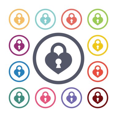kalp kilidi düz Icons set