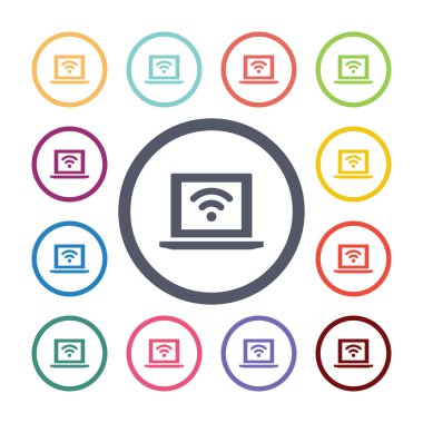WiFi laptop düz Icons set