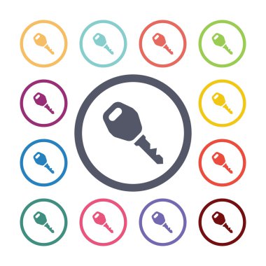 Araba anahtar düz Icons set