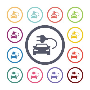 Elektro araba düz Icons set