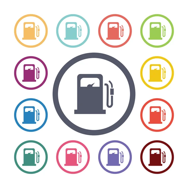 Posto de gasolina conjunto ícones planos —  Vetores de Stock