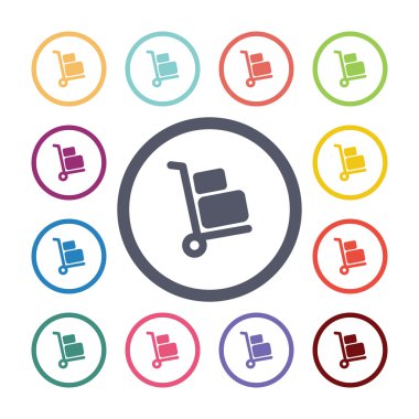 Bagaj arabası düz Icons set