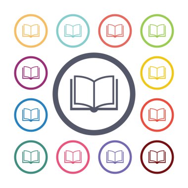 kitap düz simge seti