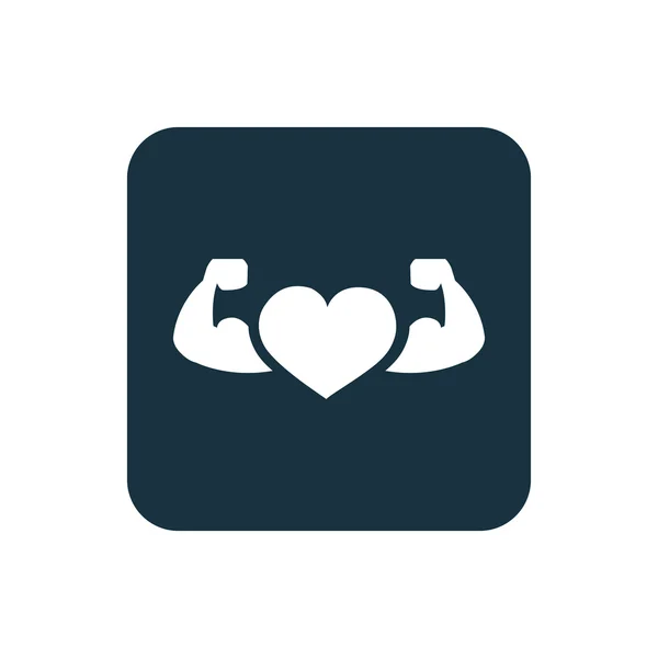 Heart with muscle arms icon Rounded squares butto — Stock Vector