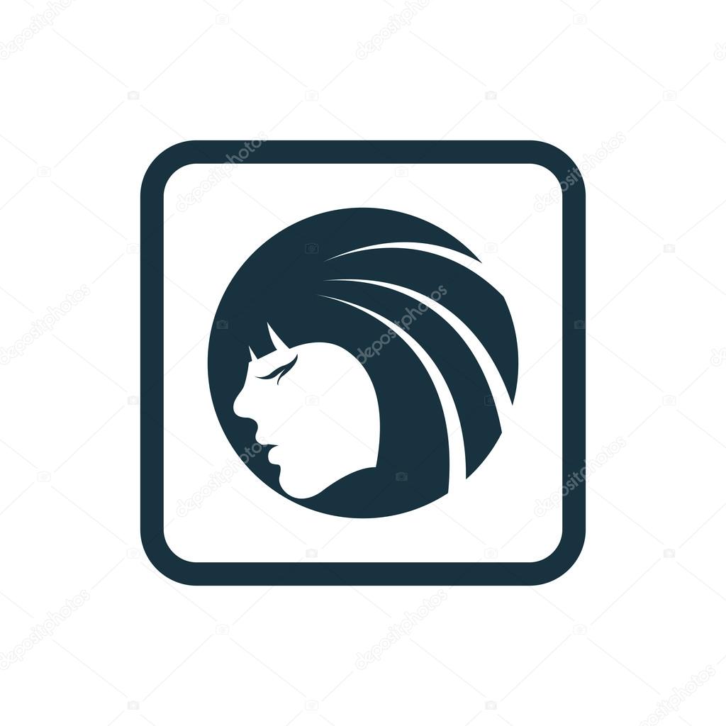 Beauty girl face icon Rounded squares button