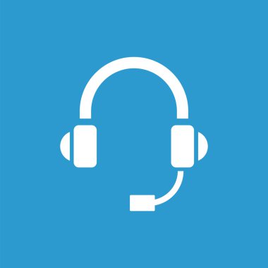 kulaklık simgesi, izole, mavi adam üzerinde beyaz