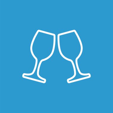 kadehlerin anahat simgesini, izole, mavi zemin üzerine beyaz