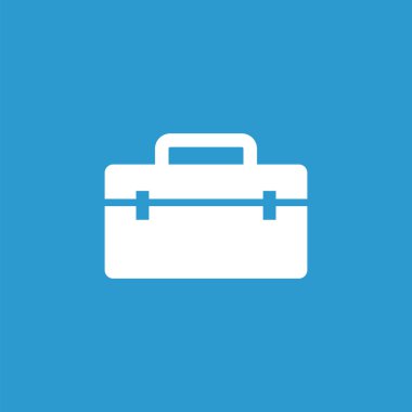 Araçlar kutusu simgesi, izole, mavi adam üzerinde beyaz