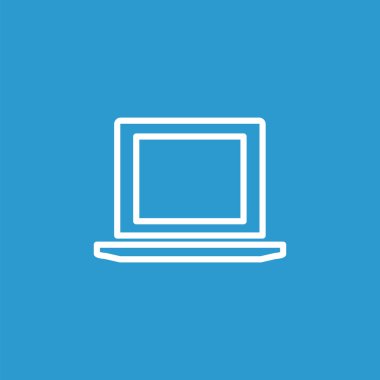 dizüstü anahat simgesini, izole, mavi adam üzerinde beyaz