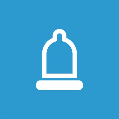 Prezervatif simgesi, izole, mavi adam üzerinde beyaz