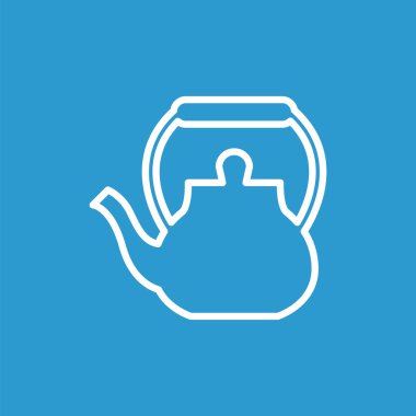 çaydanlık anahat simgesini, izole, mavi adam üzerinde beyaz