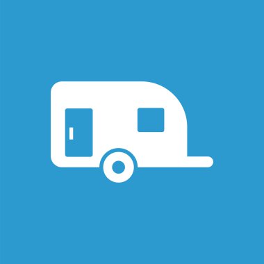 römork simgesi, izole, mavi adam üzerinde beyaz