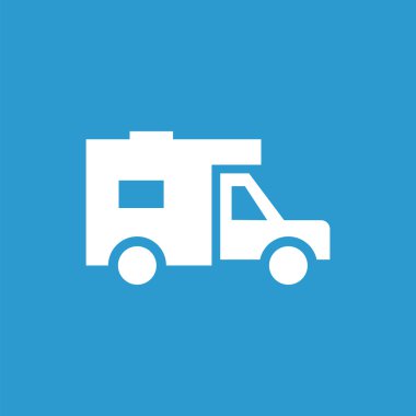 römork simgesi, izole, mavi adam üzerinde beyaz