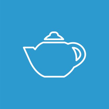 çaydanlık anahat simgesini, izole, mavi adam üzerinde beyaz