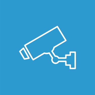 Güvenlik kamera anahat simgesi, izole, beyaz mavi backgr üzerinde