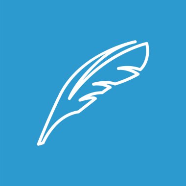 tüy anahat simgesini, izole, mavi adam üzerinde beyaz