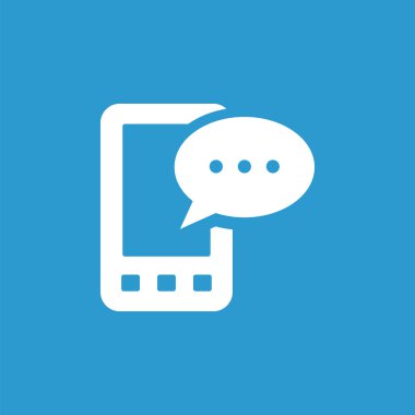 Mobil ileti simgesi, izole, mavi adam üzerinde beyaz