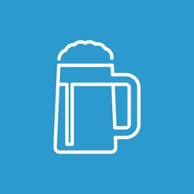 bira anahat simgesini, izole, mavi backgrou üzerinde beyaz bardak