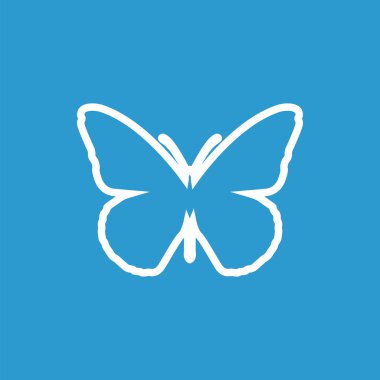 Kelebek anahat simgesini, izole, mavi adam üzerinde beyaz